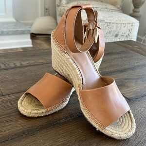 Tan wedge heeled sandals Size 9